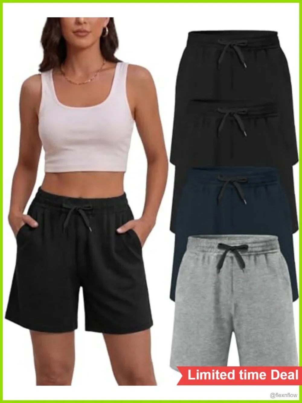 Women's Cotton Drawstring Sweat Shorts, 4-Pack with Pockets